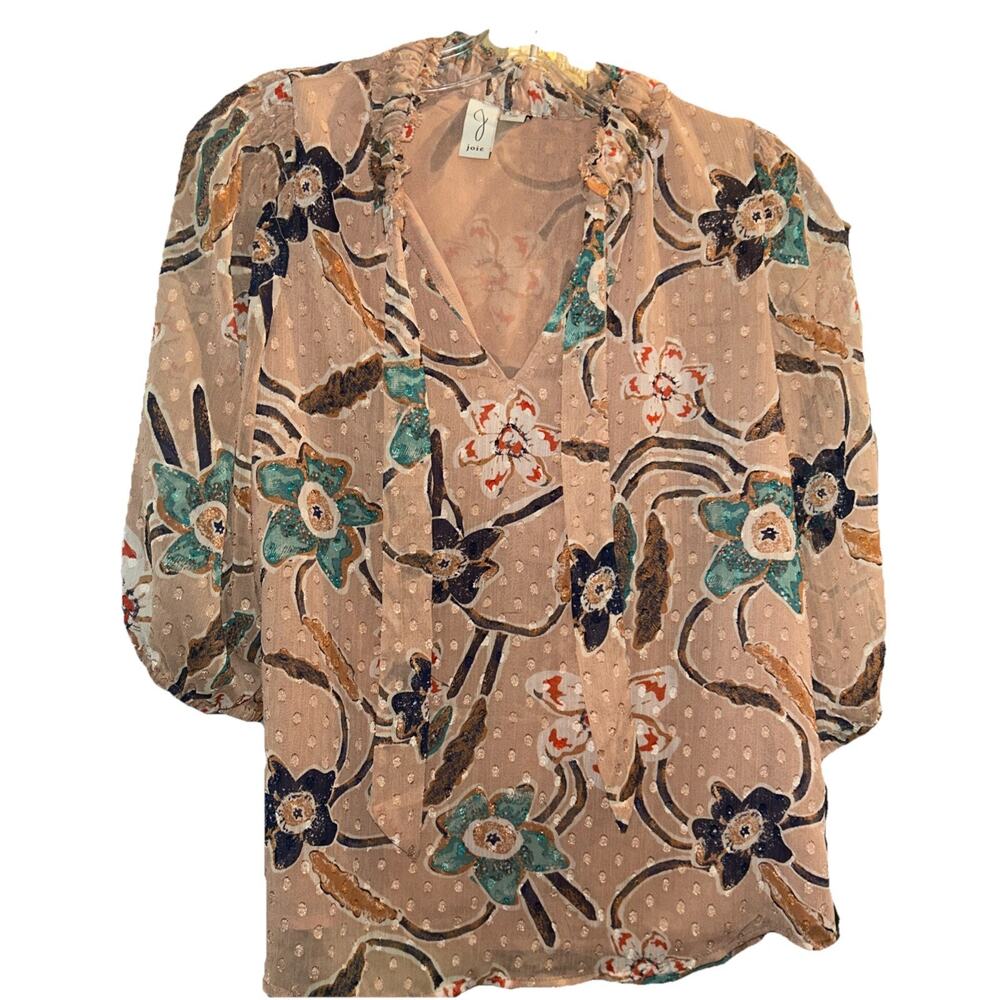 Joie Tie Neck Blouse Women's Size XS Flowers D16